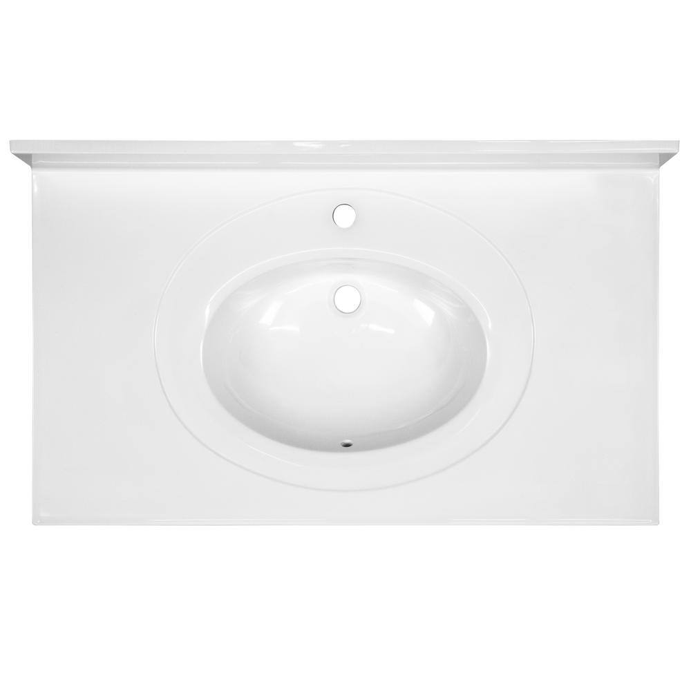 Solid White 37-Inch Cultured Marble Vanity Top with Integrated Backsplash