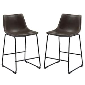 34 in. Dark Brown High Back Transitional Contoured Counter Height Stool with Leather Seat (Set of 2)