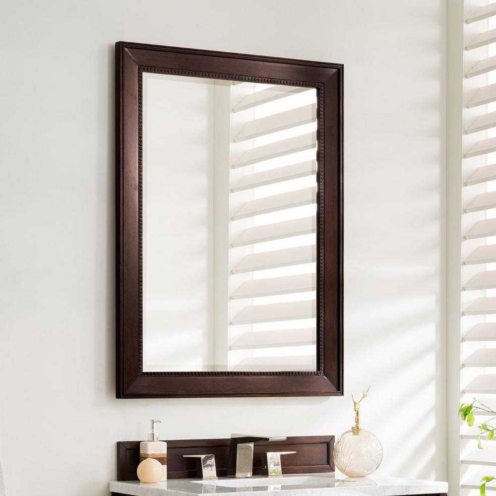 Bright White Transitional Rectangular Walnut Wood Mirror 40"x29"
