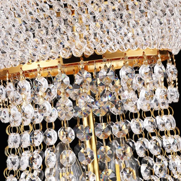 Jushua Luxury 18 in. 9-Light Gold Crystal Chandelier