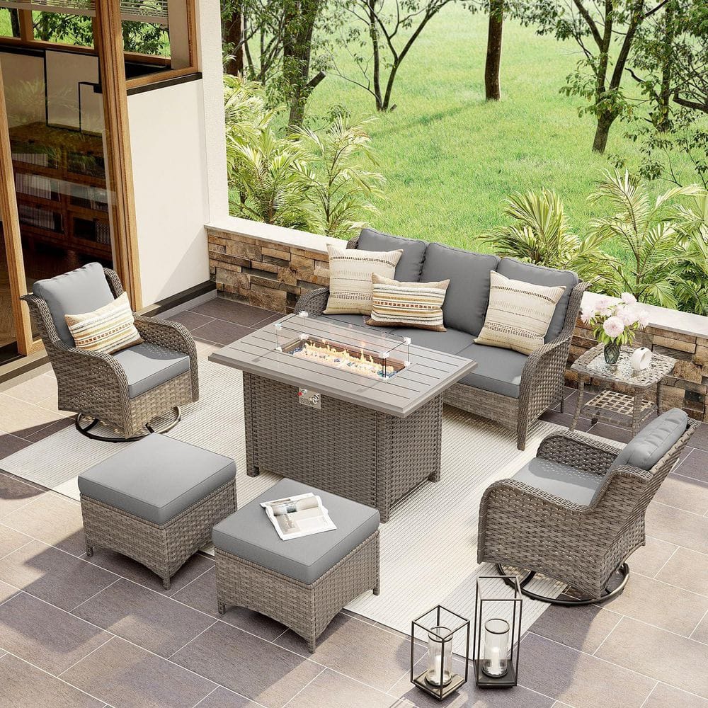 Freestyle 7-Piece Grey Wicker Outdoor Patio Conversation