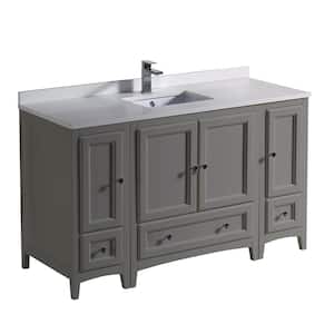 Oxford 54 in. Traditional Bathroom Vanity in Gray with Quartz Stone Vanity Top in White with White Basin