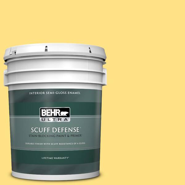 BEHR ULTRA 5 gal. #380B-4 Daffodil Yellow Extra Durable Semi-Gloss Enamel Interior Paint & Primer