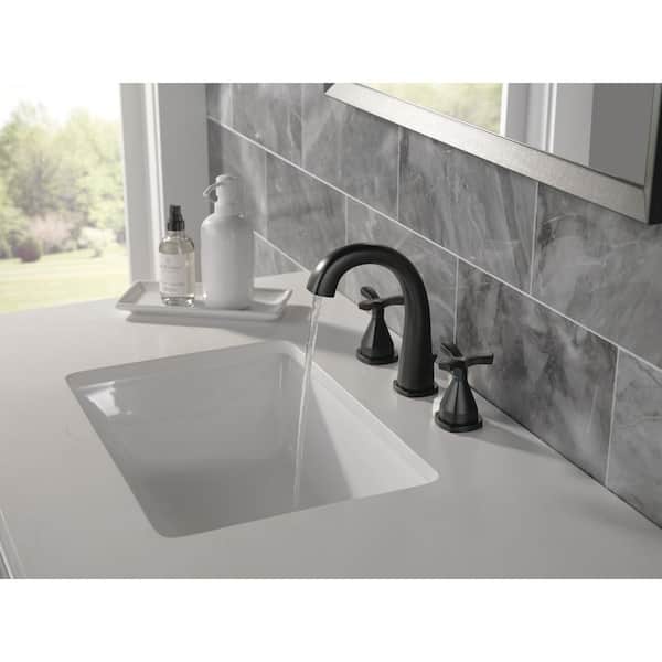 Stryke 8 in. Widespread 2-Handle Bathroom Faucet with Metal Drain Assembly in Matte Black
