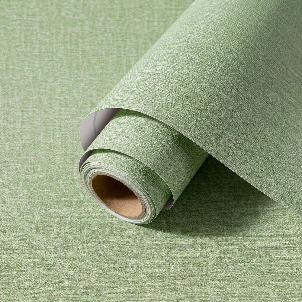 Wallpaper Rll Jebeete Green Linen Texture Vinyl Peel and Stick Wallpaper Roll (Set of ...