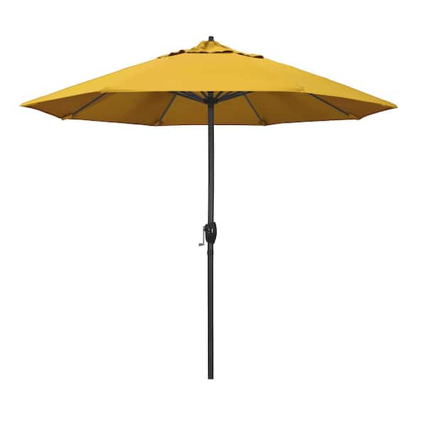 California Umbrella 9 ft. Black Aluminum Market Patio Umbrella Auto Tilt in Yellow Pacifica