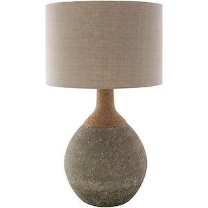 Invermore 32 in. Sage Indoor Table Lamp with Natural, White Drum Shaped Shade