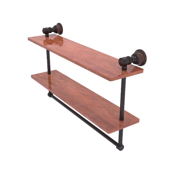 Allied Brass Carolina Collection W 22 in. x 9.5 in. H x D 5.54 in. Brass Rectangular Double Wood Shelf Towel Bar in Venetian Bronze