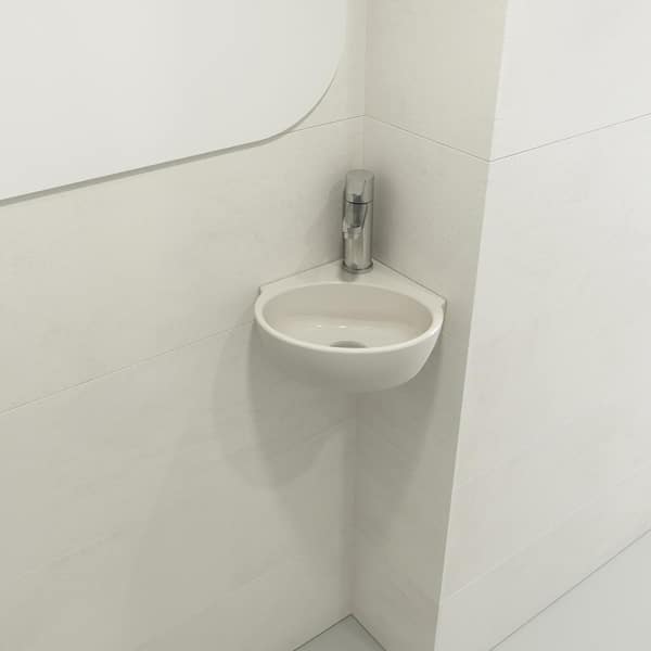Milano 3.5 in. Wall-Mounted Corner Sink Biscuit in Fireclay