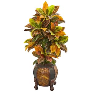 44 in. Croton Artificial Plant in Decorative Planter (Real Touch)
