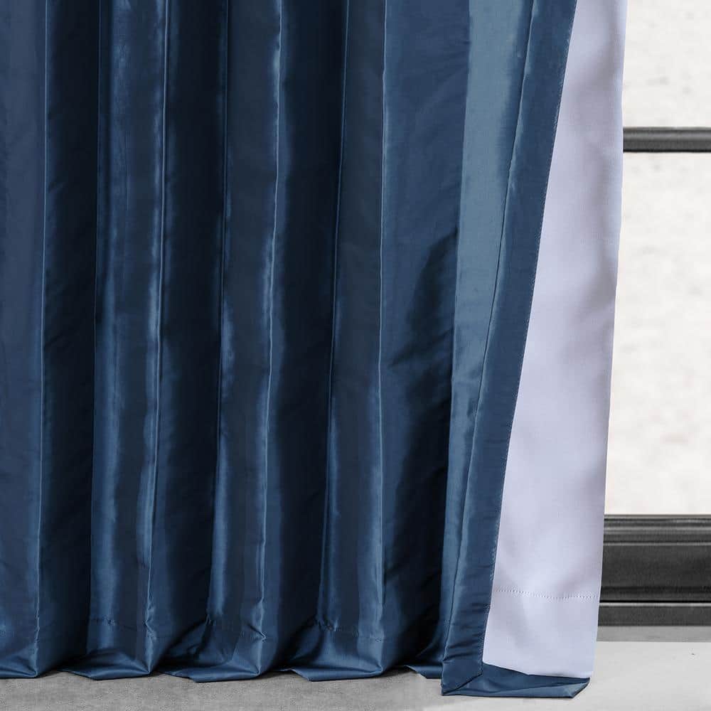 Navy Blue Blackout Faux Silk Taffeta Curtain Panel