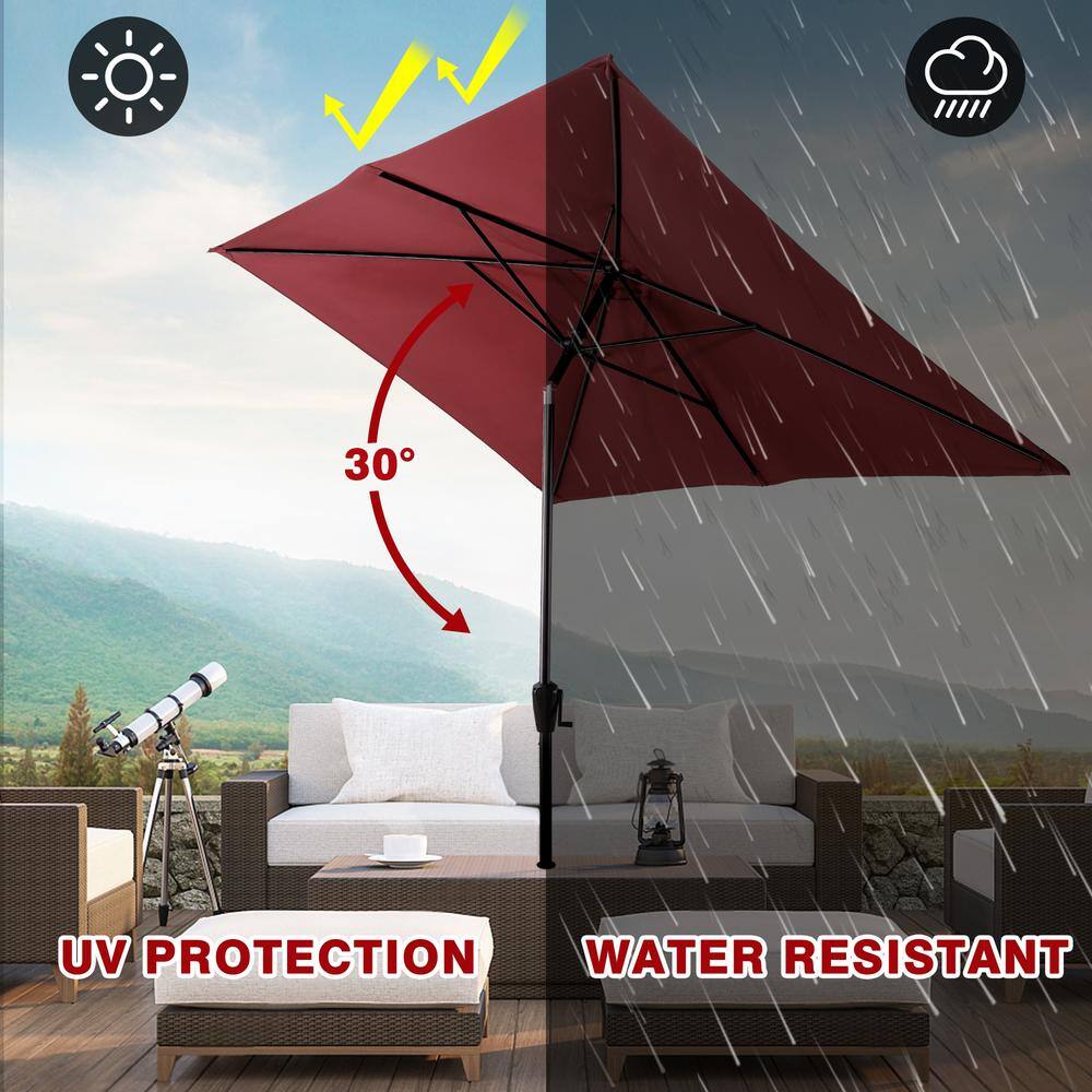 Scarlet and Black Rectangular Steel Market Umbrella with Crank Lift