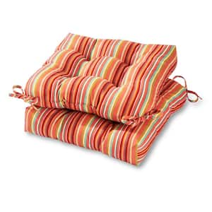 Coastal Stripe Watermelon Square Tufted Outdoor Seat Cushion (2-Pack)
