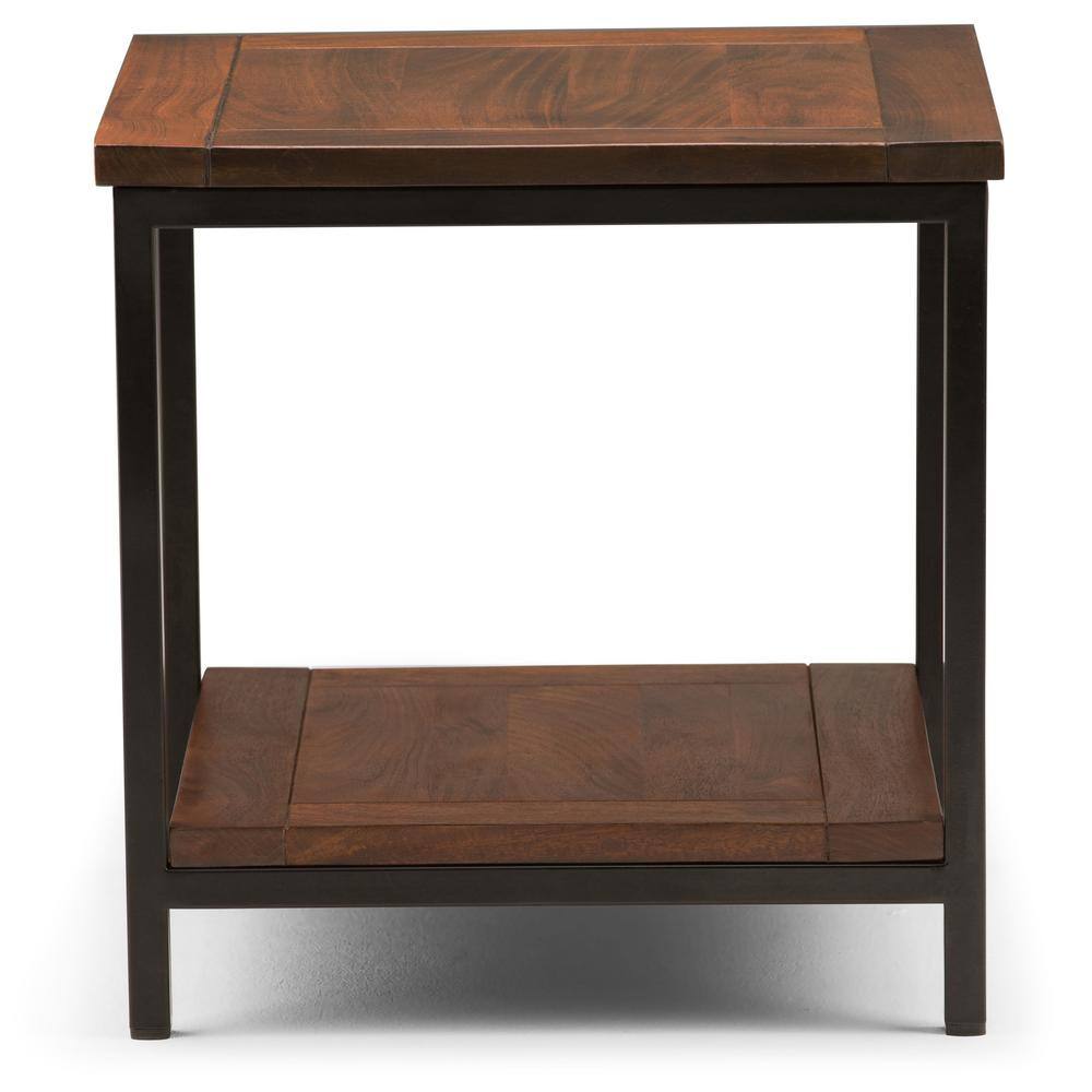 Skyler 22" Square Industrial End Table with Shelf in Dark Cognac Brown