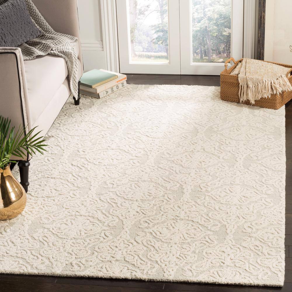 Ivory Floral Hand-Tufted Wool Area Rug 9' x 12'