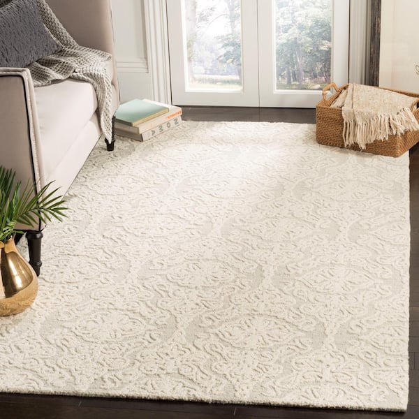 Blossom Silver/Ivory 9 ft. x 12 ft. Floral Damask Geometric Area Rug