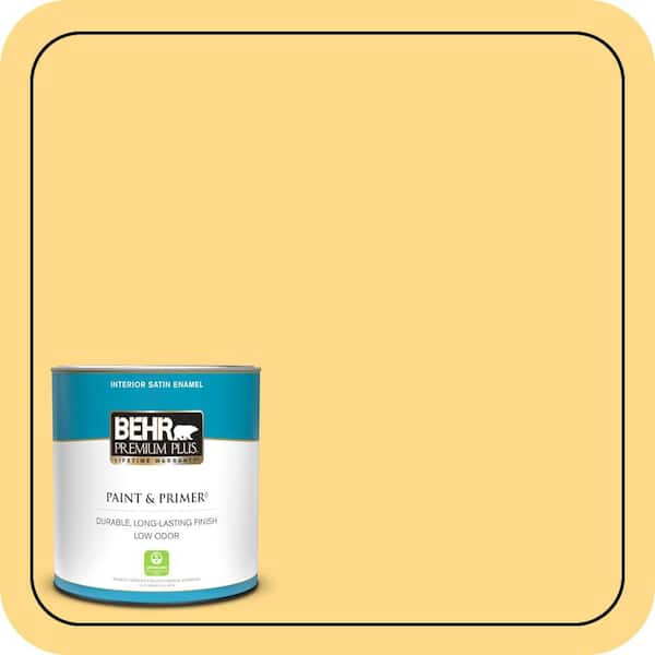 BEHR PREMIUM PLUS 1 qt. #P280-4 Surfboard Yellow Satin Enamel Low Odor Interior Paint & Primer