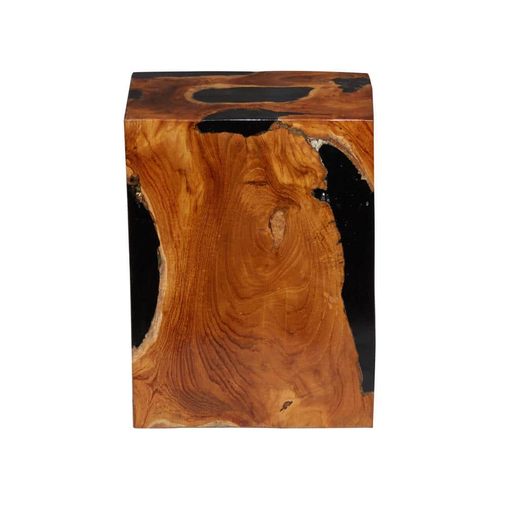 Black Teak Wood Accent Table with Resin Inlay