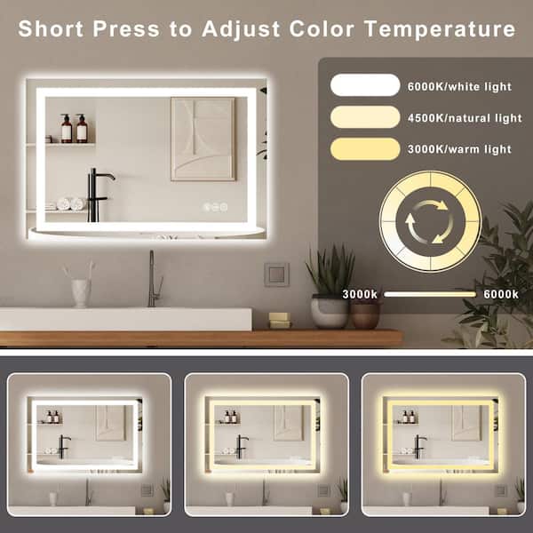 36 in. W x 60 in. H Frameless LED Mirror Anti-Fog Dimmable 3-Color Shatterproof Wall Mounted Bathroom Vanity Mirror