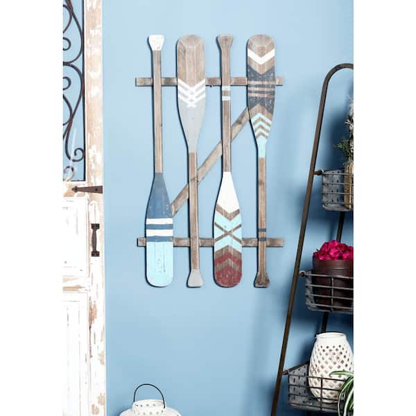 Coastal Wood Novelty Canoe Oar Paddle Wall Decor with Arrow and Stripe Patterns Breakwater Bay Color/Finish: Light Gray/Brown/White
