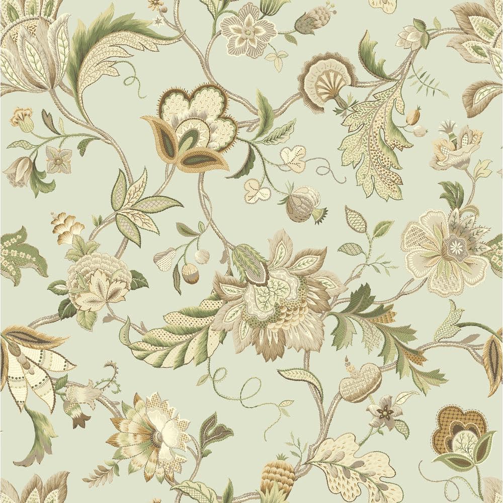 SURFACE STYLE Brissac Floral Seafoam Vinyl Peel and Stick Wallpaper ...