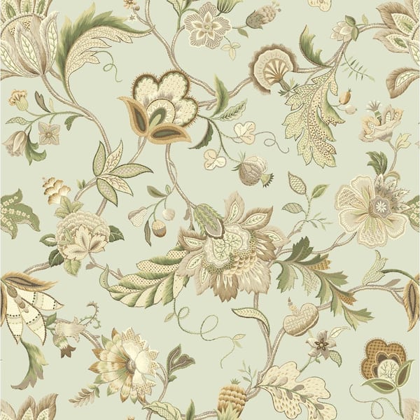SURFACE STYLE Brissac Floral Seafoam Vinyl Peel and Stick Wallpaper Roll (Covers 30.75 sq. ft)