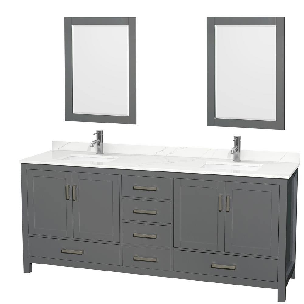 Sheffield 80 in. W x 22 in. D x 35 in. H Double Bath Vanity in Dark Gray with Giotto Quartz Top and 24 in. Mirrors price history on PriceWatchPro