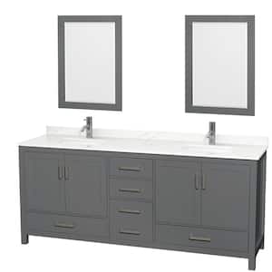 Sheffield 80 in. W x 22 in. D x 35 in. H Double Bath Vanity in Dark Gray with Giotto Quartz Top and 24 in. Mirrors