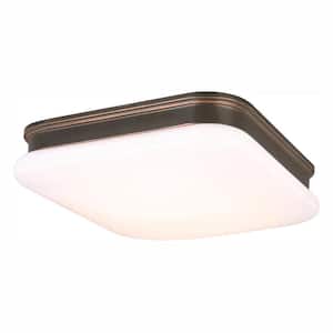 11 in. 120-Watt Equivalent Oil-Rubbed Bronze Square Integrated LED Flush Mount with White Glass Shade