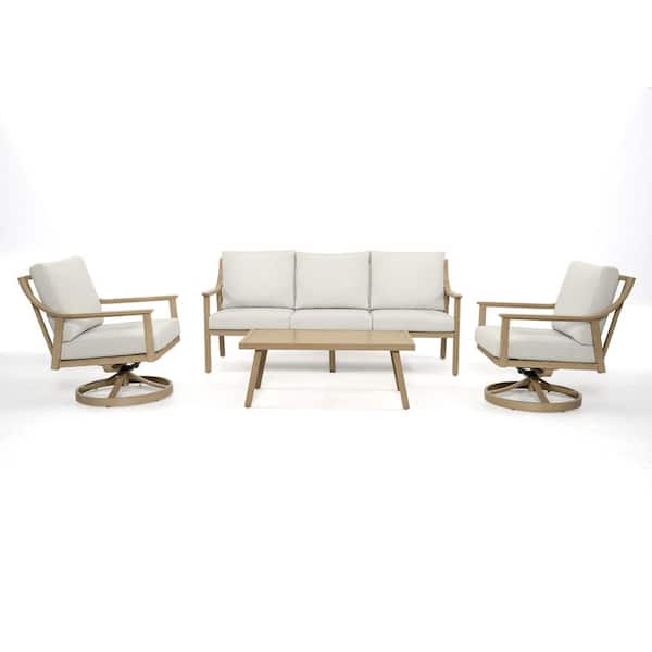 EGEIROSLIFE EliteCast 4-Piece Aluminum Patio Conversation Set with Beige Cushions