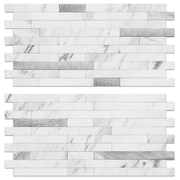 White 11.7 in. x 5.9 in. PVC Peel and Stick Backsplash Tile, Marble Look, 20-Pack