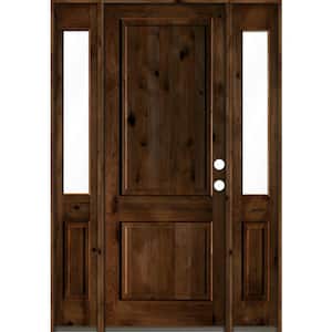 64 in. x 96 in. Rustic Knotty Alder Sq Provincial Stained Wood Left Hand Single Prehung Front Door