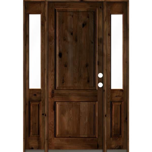 Krosswood Doors 64 in. x 96 in. Rustic Knotty Alder Sq Provincial Stained Wood Left Hand Single Prehung Front Door