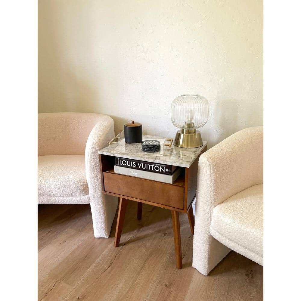 Nathan James Mid-Century Walnut and Faux Marble Storage End Tables