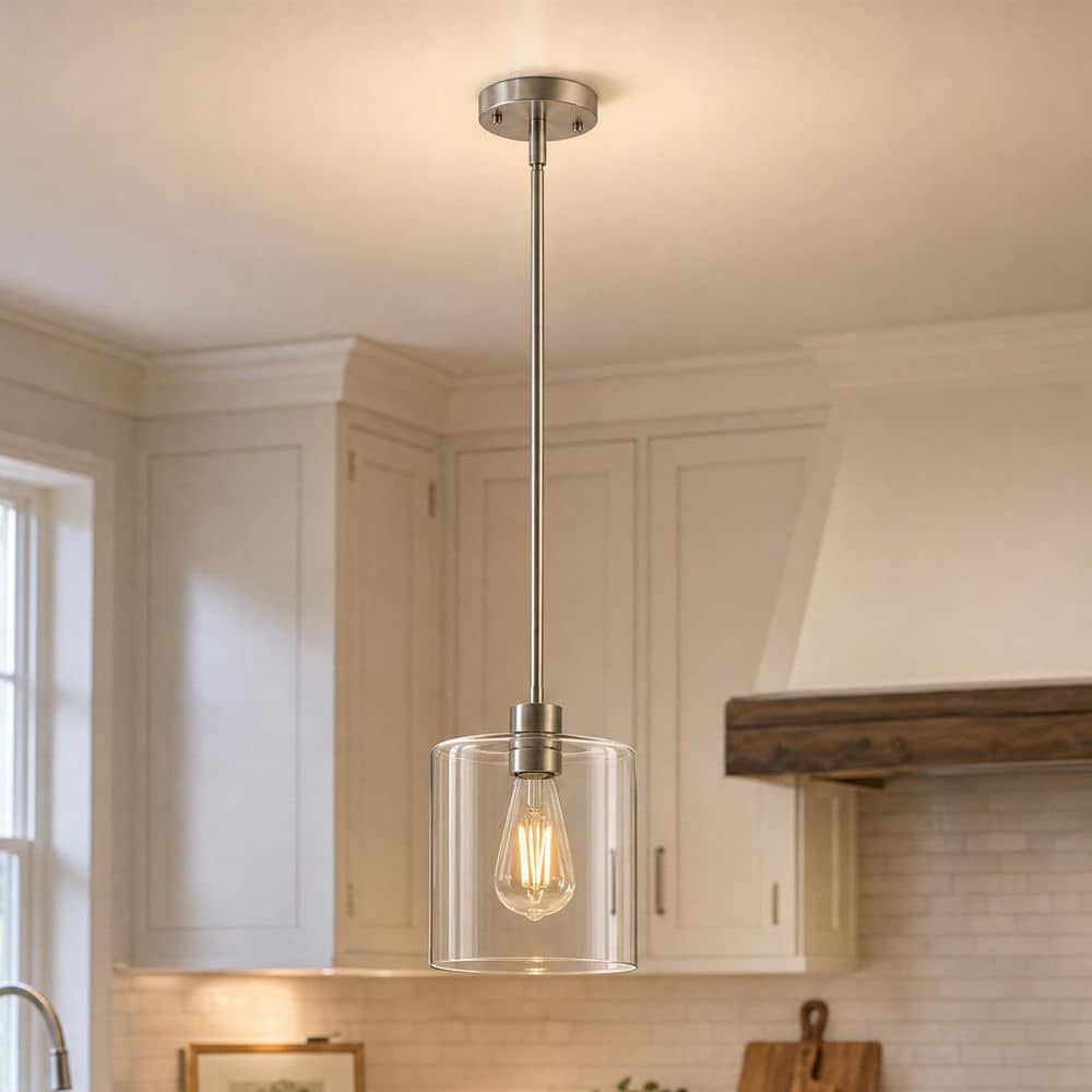 1-Light Matte Nickel Cylinder Pendant Light with E26 Clear Glass Shade Modern Hanging Ceiling Light for Kitchen Island price history on PriceWatchPro