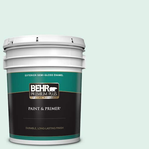 BEHR PREMIUM PLUS 5 gal. #490C-1 Ice Cube Semi-Gloss Enamel Exterior Paint & Primer