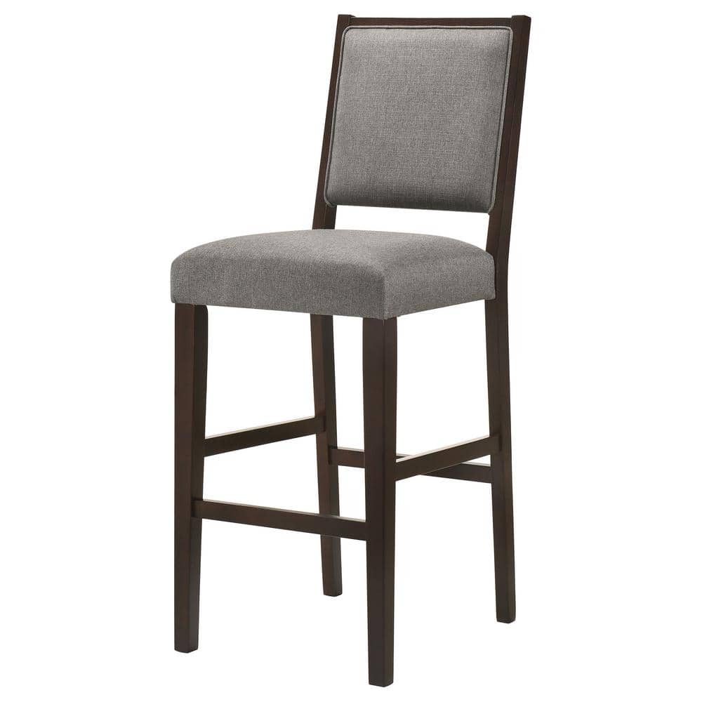 Gray Upholstered Transitional Wood Bar Stools with Footrest