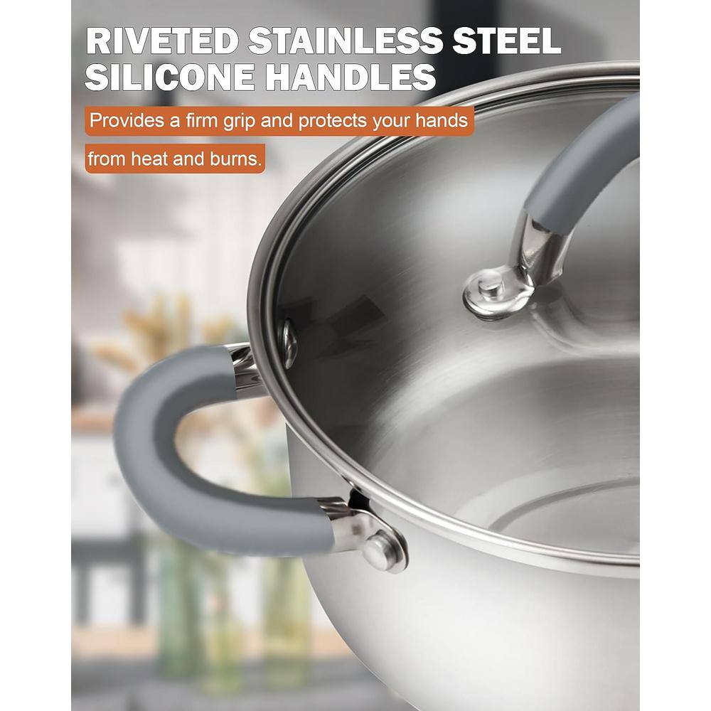 12-Piece Stainless Steel Cookware Set with Glass Lids and Silicone Handles