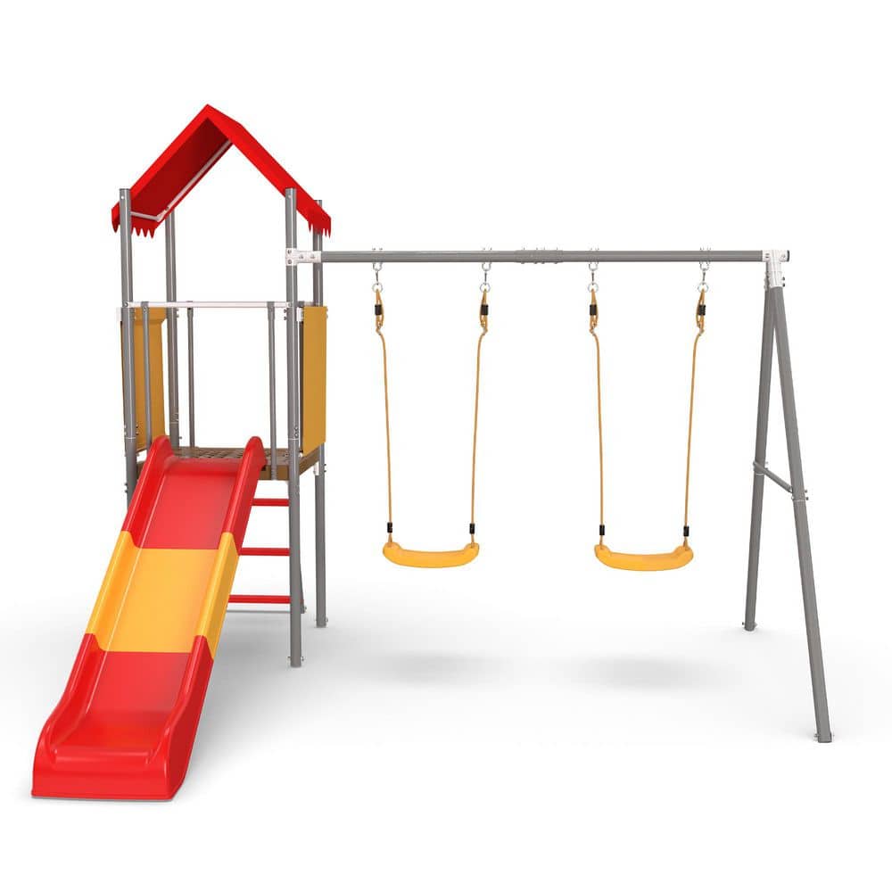 maocao hoom Metal and Plastic Treehouse Swing Set with Slide, Belt