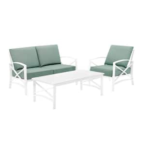 Kaplan White 3-Piece Metal Patio Conversation Set with Mist Cushions