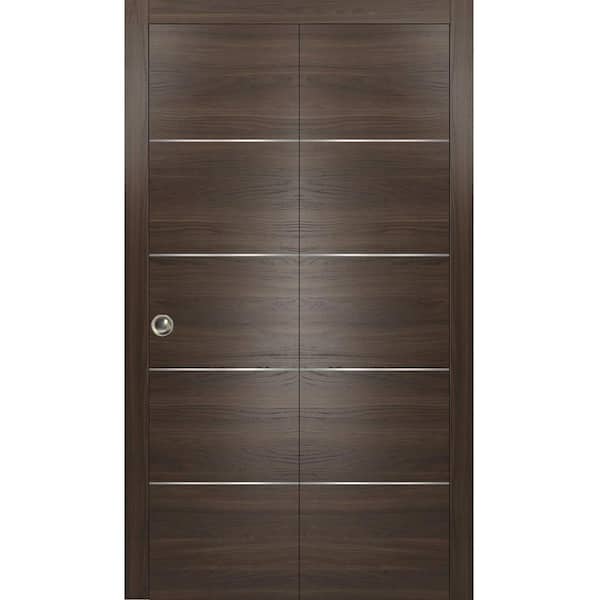 Sartodoors 0020 36 in.  x 80 in. Flush Solid Core Chocolate Ash Finished Wood Bifold Door with Hardware