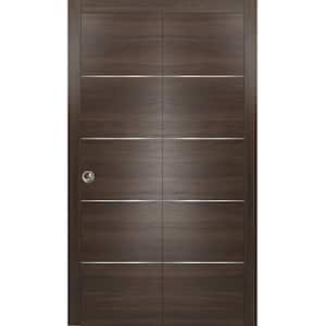0020 56 in.  x 80 in. Flush Solid Core Chocolate Ash Finished Wood Bifold Door with Hardware