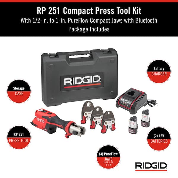 RIDGID RP 251 Stainless Steel Press Tool Kit Includes 3-PureFlow