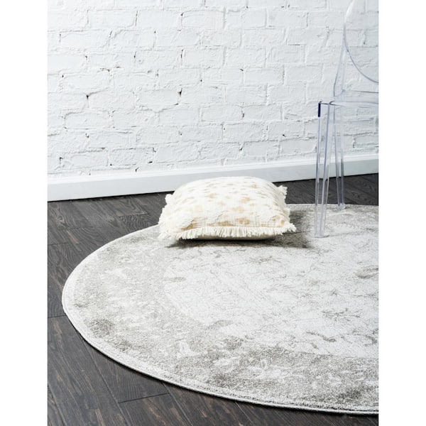 La Jolla Floral Light Gray 3' 3 x 3' 3 Round Rug