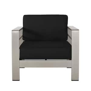 Miller Silver Aluminum Outdoor Patio Lounge Chair with Sunbrella Canvas Black Cushions