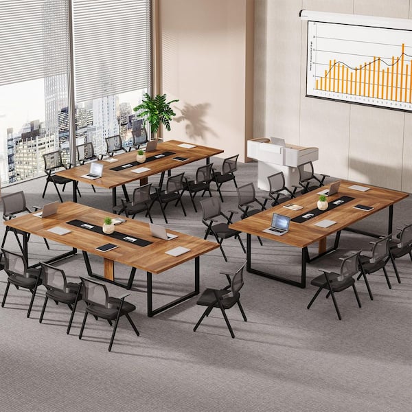 Moronia 94.5 in. Rectangle Brown Wood Computer Desk for 10-People, Large Meeting Table for Office Conference