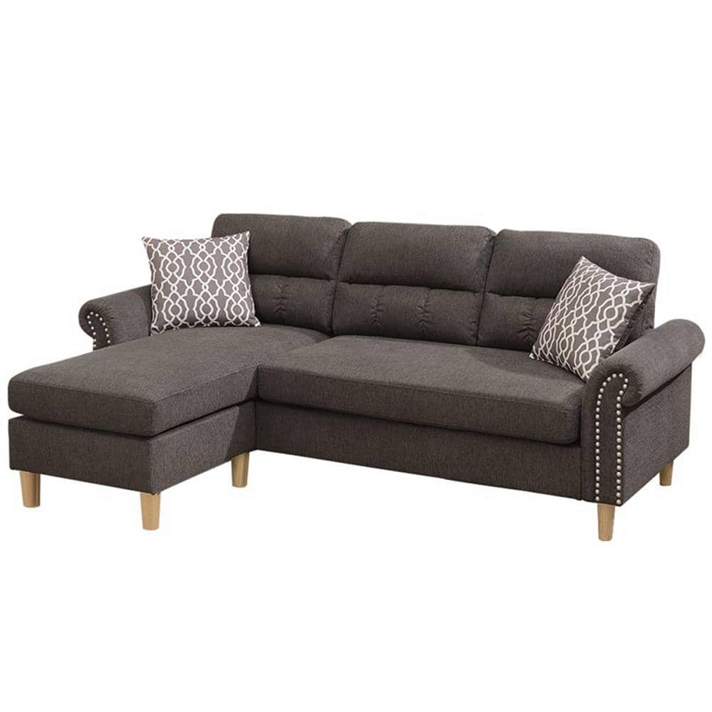 Z-joyee 87 in. Rolled Arm 2-PieceL Shaped Fabric Modern Sectional Sofa in Brown with Chaise and Pillows -  P-Q202200207