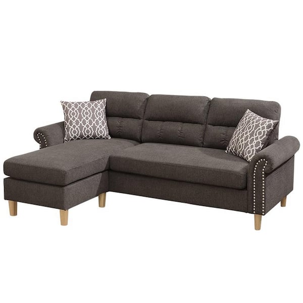 Z-joyee 87 in. Rolled Arm 2-PieceL Shaped Fabric Modern Sectional Sofa in Brown with Chaise and Pillows