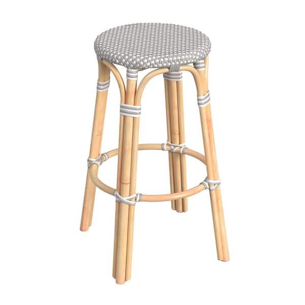 Butler Specialty Company Tobias 30 in. Gray and White Dot Backless Round Rattan Bar Stool