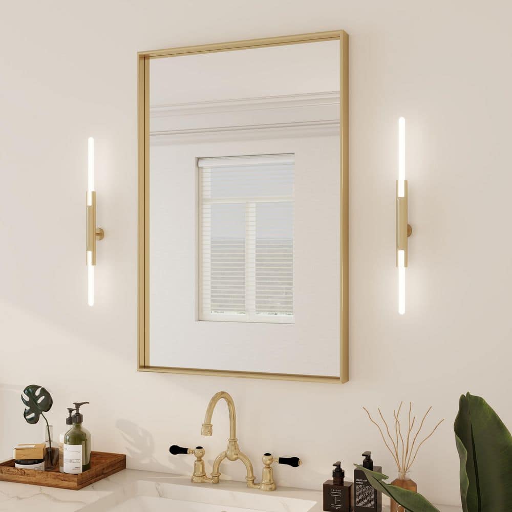 24 in. W x 36 in. H Rectangular Aluminum Framed Wall Bathroom Vanity Mirror in Gold price history on PriceWatchPro